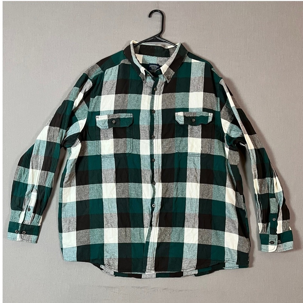 Faded Glory Button Down Shirt 3XL Cotton Plaid Green Black White FAIR